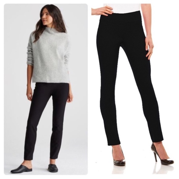 Eileen Fisher Slim Skinny Knit Ankle Pants Women’s L Black Cropped Pullon - Picture 1 of 12